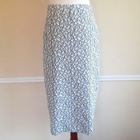 NEW Catherine Malandrino Midi Pencil Skirt White Black Heathered Lace Small - Picture 3 of 7
